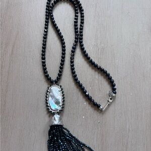 Kendra Scott Tatiana Black Beaded Necklace w/Mother of Pearl Pendant and Tassel